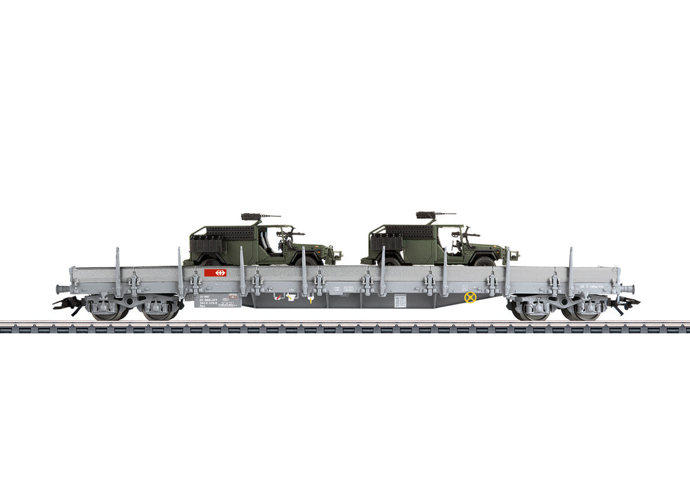 Märklin 47068 - Low-sided wagon Res with cars - Swiss Army