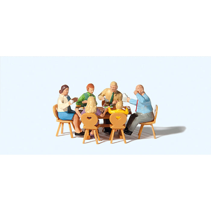 Preiser H0 - 10282 - Familiediner - Familie van 6 met Tafel
