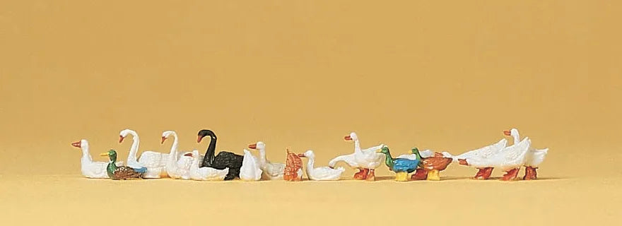 Preiser H0 - 14167 - Set van 12 x Vogels (Eenden, Ganzen, Zwanen)