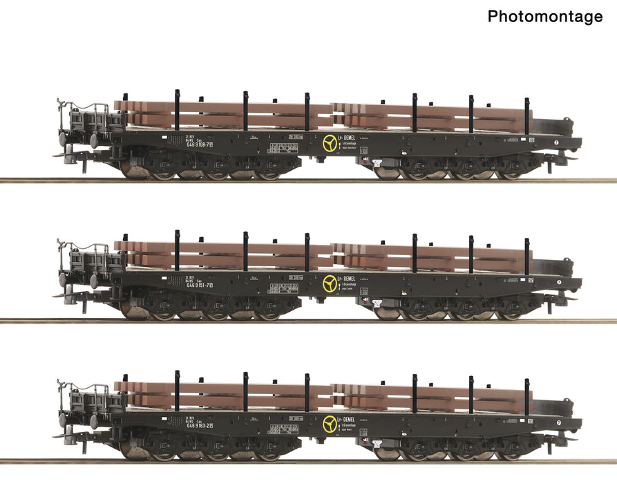 Roco 6600263 – 3-delige set - Zware Platte Wagons - NS - IV - Beladen