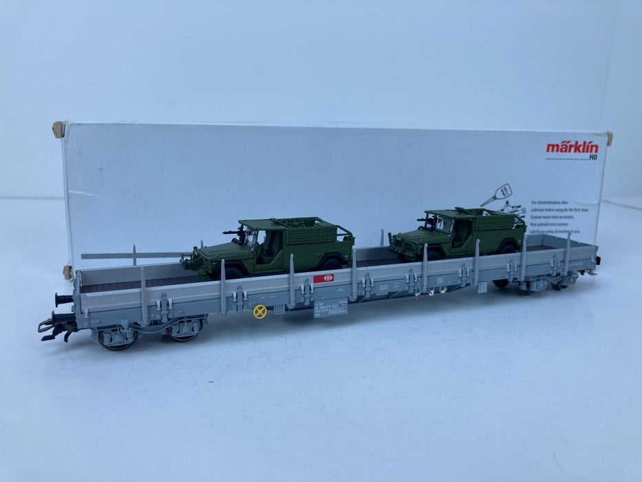 Märklin 47068 - Low-sided wagon Res with cars - Swiss Army