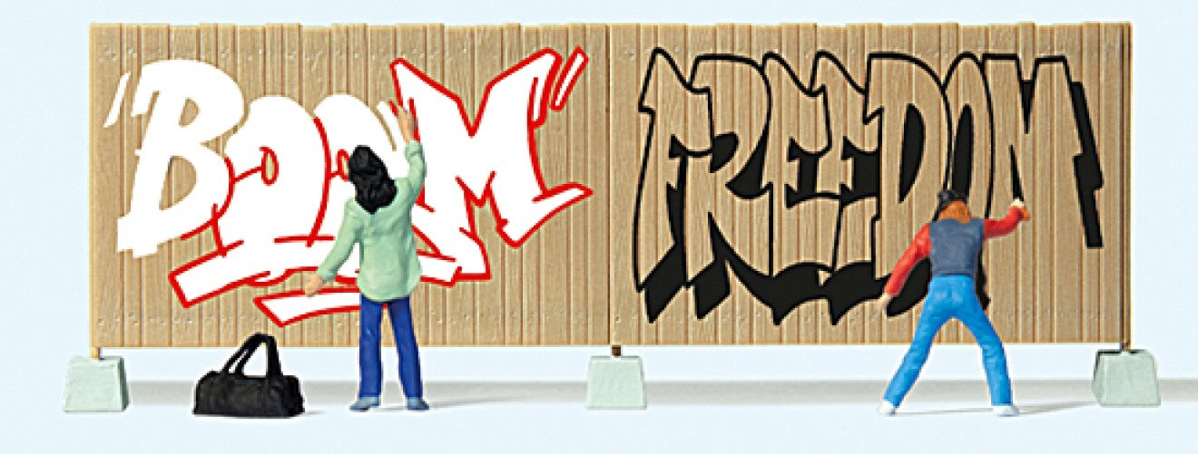 Preiser H0 - 10334 - Set van Graffiti Kunstenaars met Muur