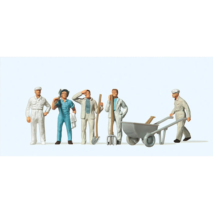 Preiser H0 - 14144 - Set van 5 Bouw Werkers en Toebehoren