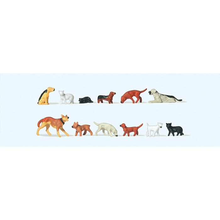 Preiser H0 - 14165 - Set van 12 Dieren (Honden en Katten)